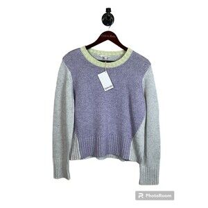 New Splendid Mally Purple Gray Green Colorblock M Sweater Cropped Cozy Comfy Top